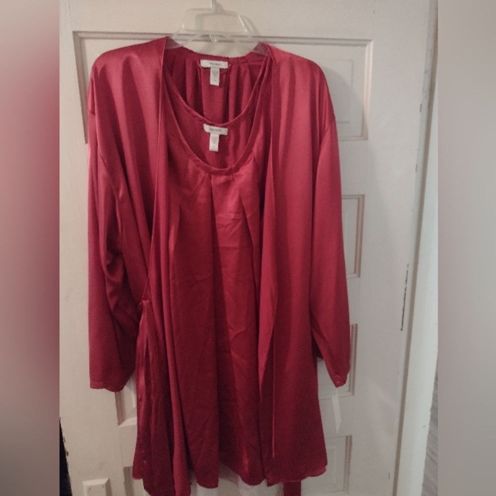 Vtg Vera Wang Crimson Red Short Babydoll Nightie M & Matching Robe L, NWT Y2K